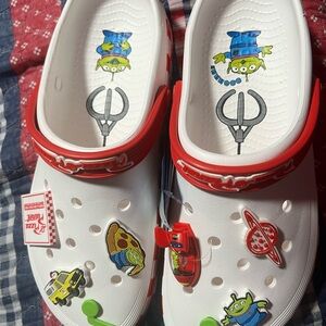CROCS White and Red Cartoon Slippers